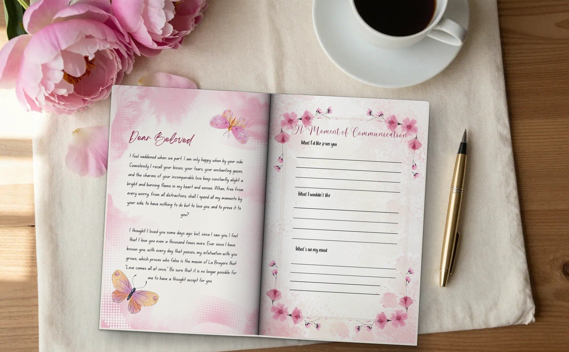 Love Garden open to a Dear Beloved letter and A Moment of Communication page